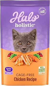 Halo Holistic Dry Kitten Food, Cage-Free Chicken Recipe, 3 lb | Natural Ingredients, Grain Free, Complete Digestive Health, Kibble for Kittens