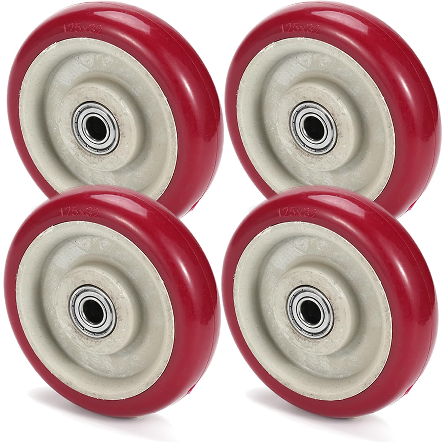 125mm Casters Wheels, 4 Packs Replacement, Bearing 140kg Each, Medium Duty, for Trolley Platform Trucks Cart Furniture Workbench, Red PVC