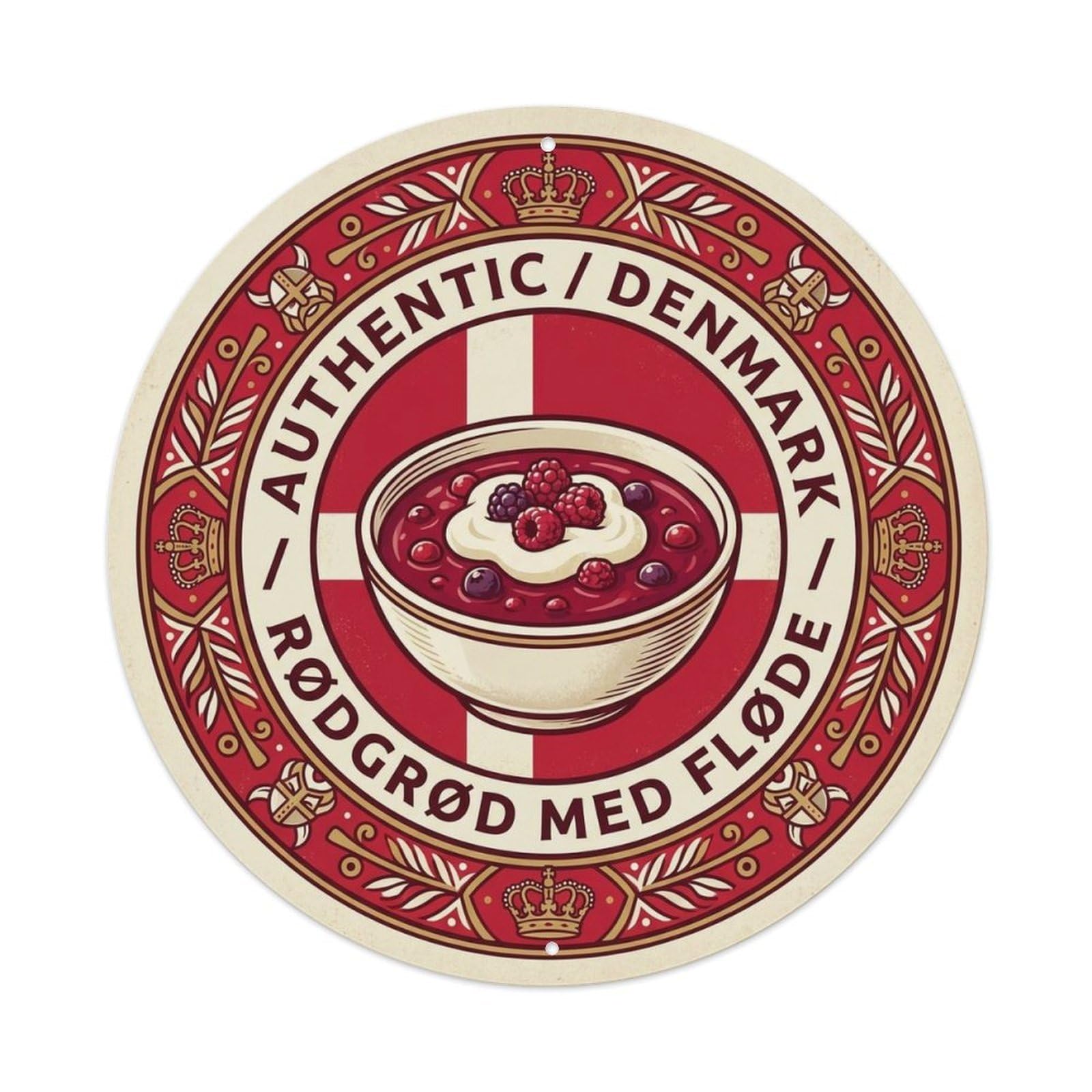 Denmark Travel Rodgrod Med Flode Danish Dessert Cuisine Metal Tin Sign