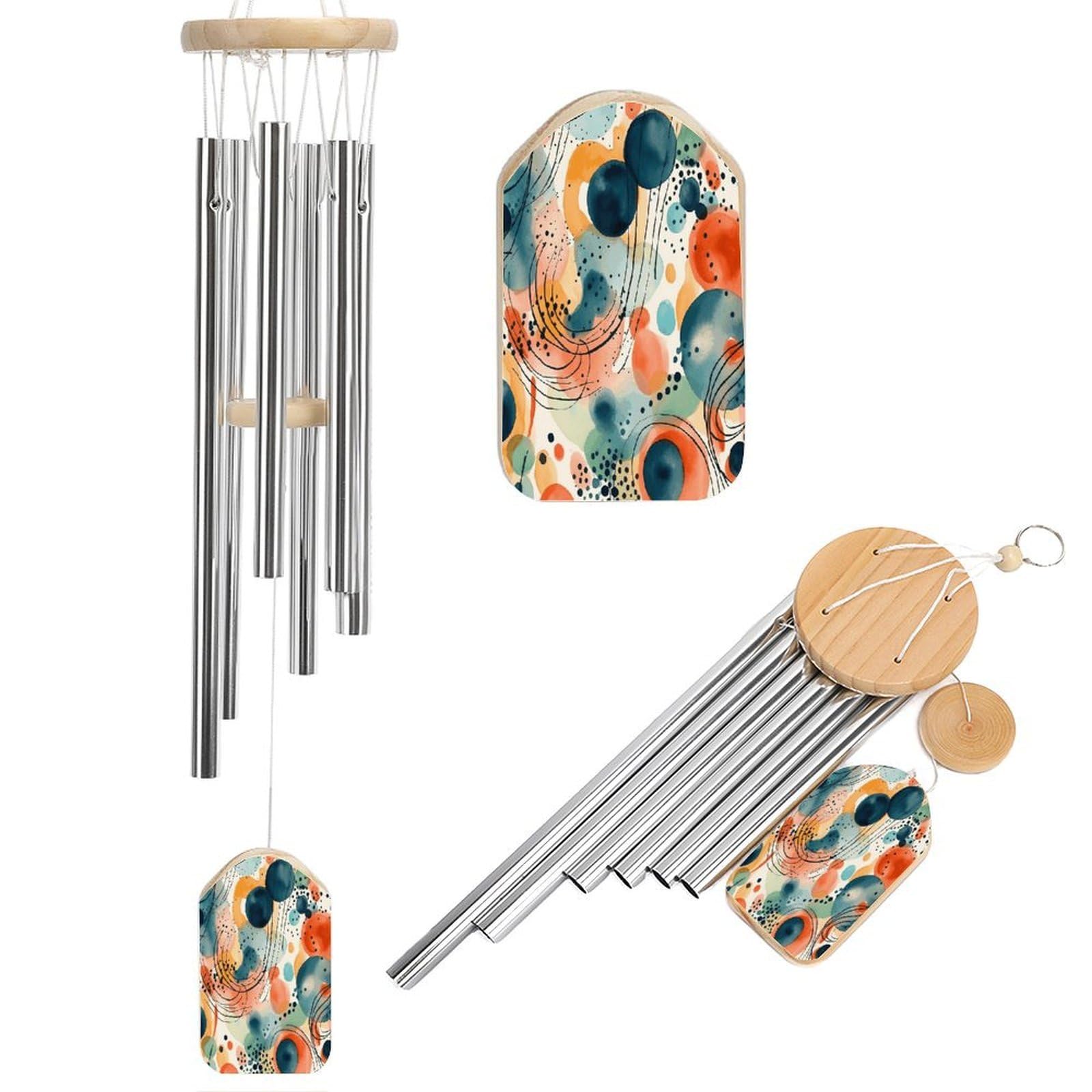 Btcowzrv Style Hand Drawn Pattern Wind Chimes For Outside, Hanging Windchimes With 6 Aluminum Tubes, Memorial Wind Chime For Patio Backyard Garden And Outdoor Decor