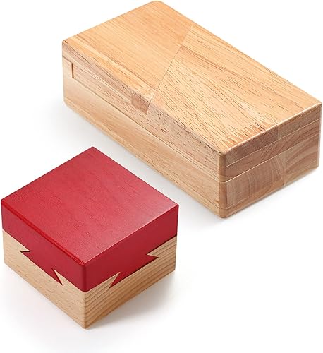 Paquete de 2 cajas de rompecabezas de San Valentín, caja de madera mágica imposible de cola de milano, caja de dinero secreta, mini rompecabezas 3D,