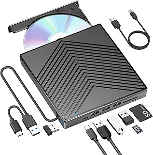 ROOFULL External CD DVD+/-RW Drive with SD Card Reader and USB Ports, UltraSlim Premium USB 3.0 USB-C CD ROM DVD Disk Drive Burner Player for Laptop Mac, PC Windows 11/10/8/7, MacBook Pro/Air, Linux