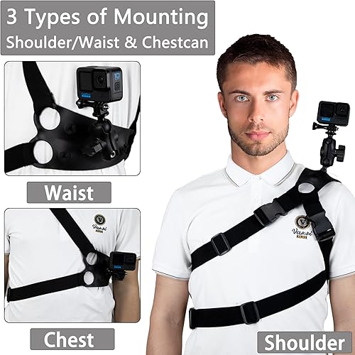 Miniatura 4 de Soporte de correa de hombro para cámara GoPro Correa de cintura con cabeza de bola giratoria de 360° rosca de 1/4 pulgadas compatible con GoPro