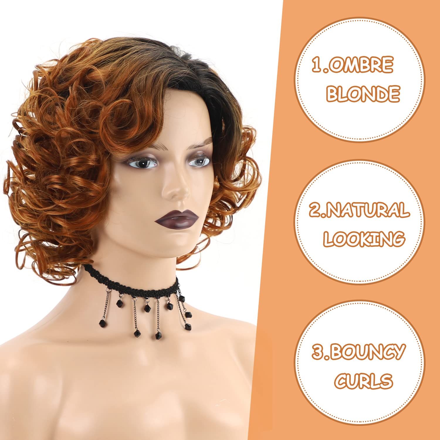 SEVENCOLORS Short Curly Glueless Synthetic Wig