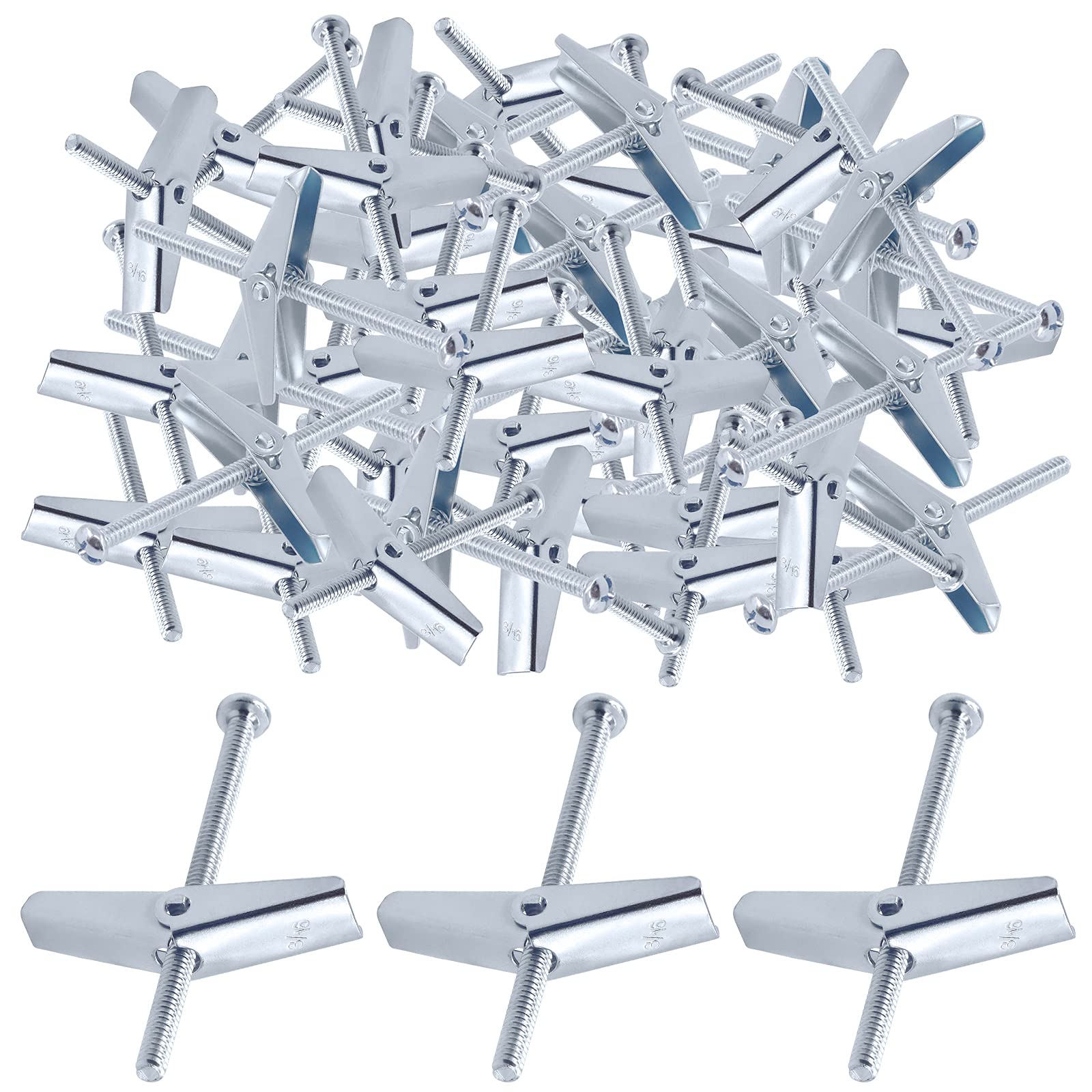 Glarks 30Pcs 3/16'' Zinc Plated Steel Round Head Toggle Bolt and Wing Nut for Hanging Heavy Items on Drywall