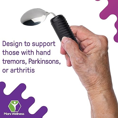 Miniatura 7 de Mars Wellness Juego de utensilios con peso  3 piezas resistentes, tenedor, cuchillo y cuchara de acero inoxidable, utensilios adaptativos para mayor