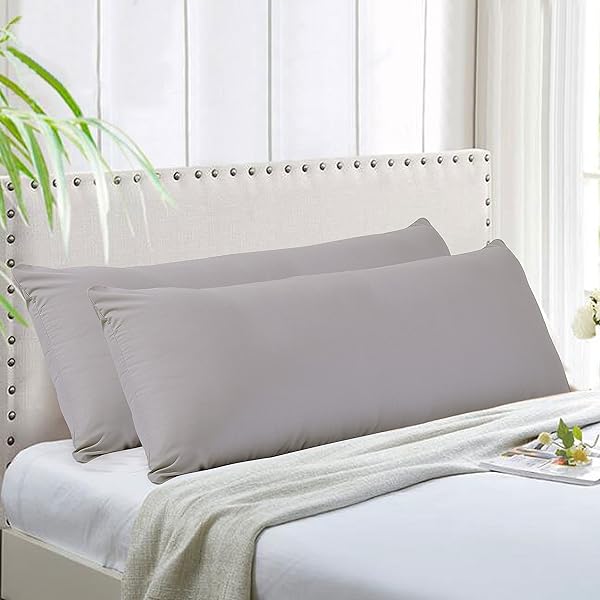 Evolve Soft Brushed Premium Microfiber Body Pillow Cover 21"x54" Pack of 2, Silver Grey