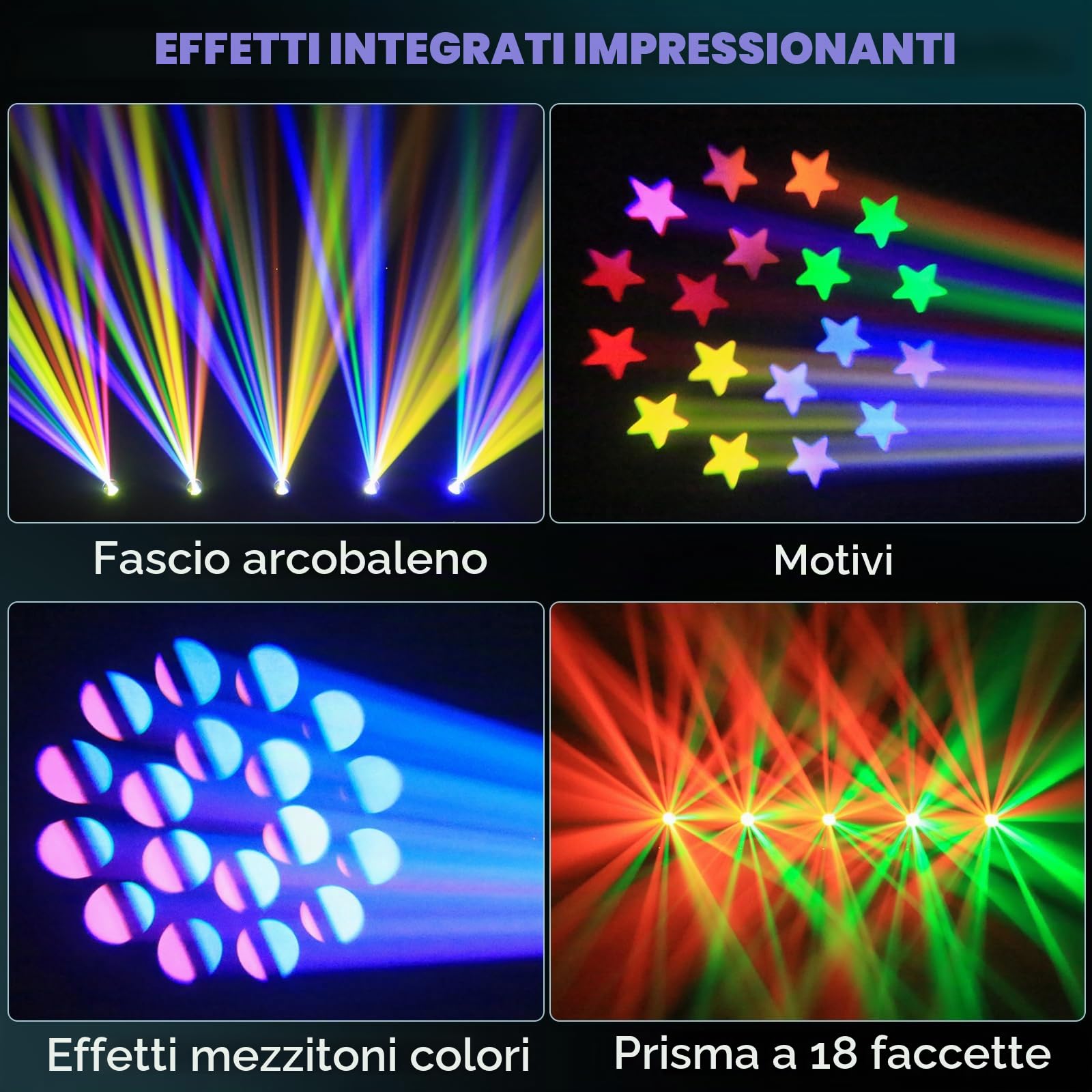 2 pezzi Teste Mobili LED 200W Beam Luce da Palcoscenico 7+1 Colori 12 Gobos illuminazione di scena con Striscia luminosa 18 Prisma Focus Elettronico Luce di Scena per Natale Club DJ Discoteca Fest