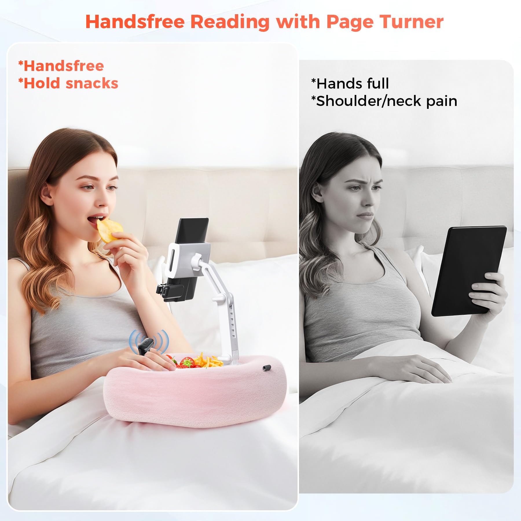 Kefotic Supporto per tablet Kindle lettura a letto con anello per girare pagine remoto, supporto per tablet a mani libere per accessorio ereader, compatibile con iPhone, iPad, Paperwhite