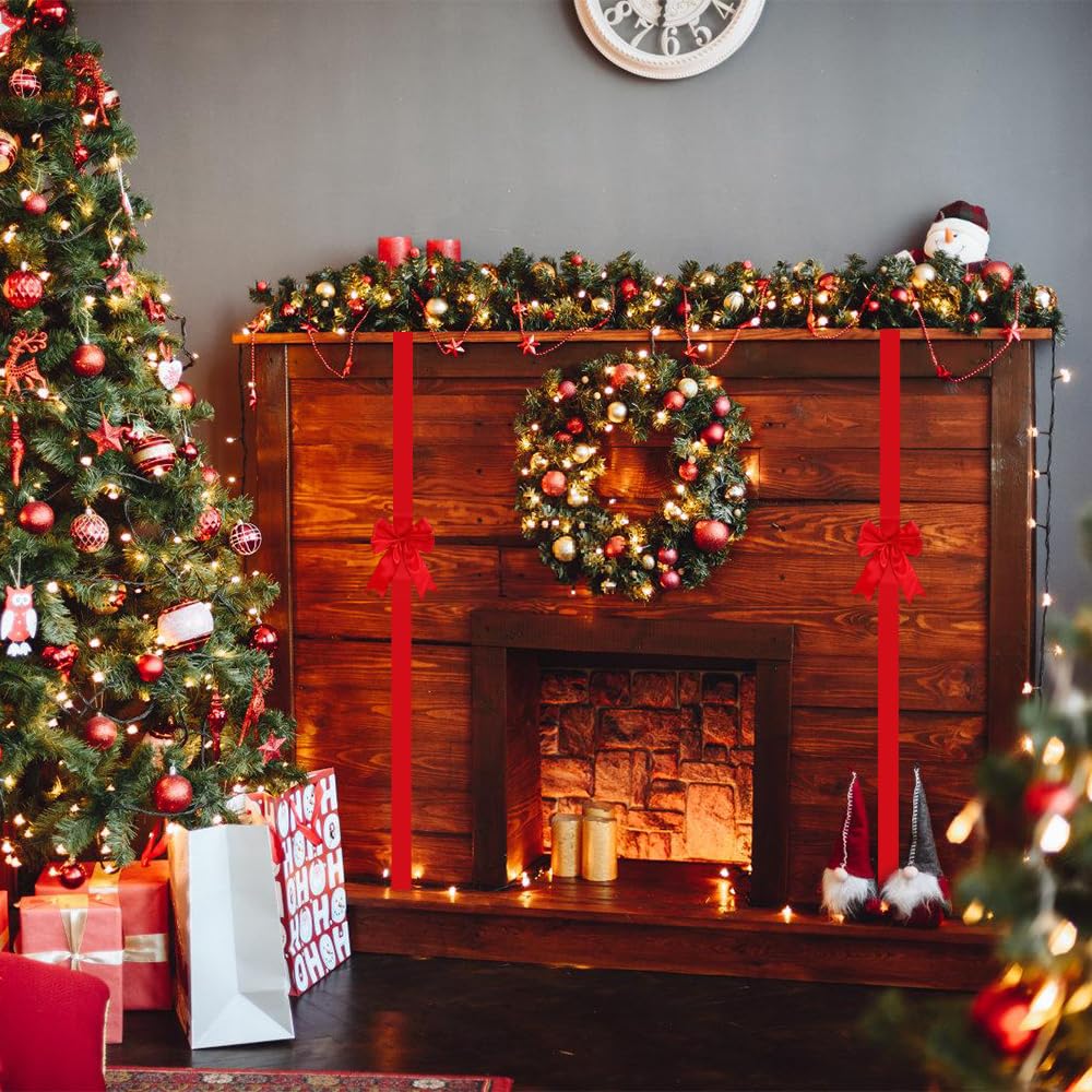MiOYOOW Fiocco di Natalizie per Porta, 6 Pezzi Lunghezza 200 cm Fiocci Dell'albero di Natale, Nastri Decorazioni per Armadietti, per Confezione Regalo, Camino di Casa