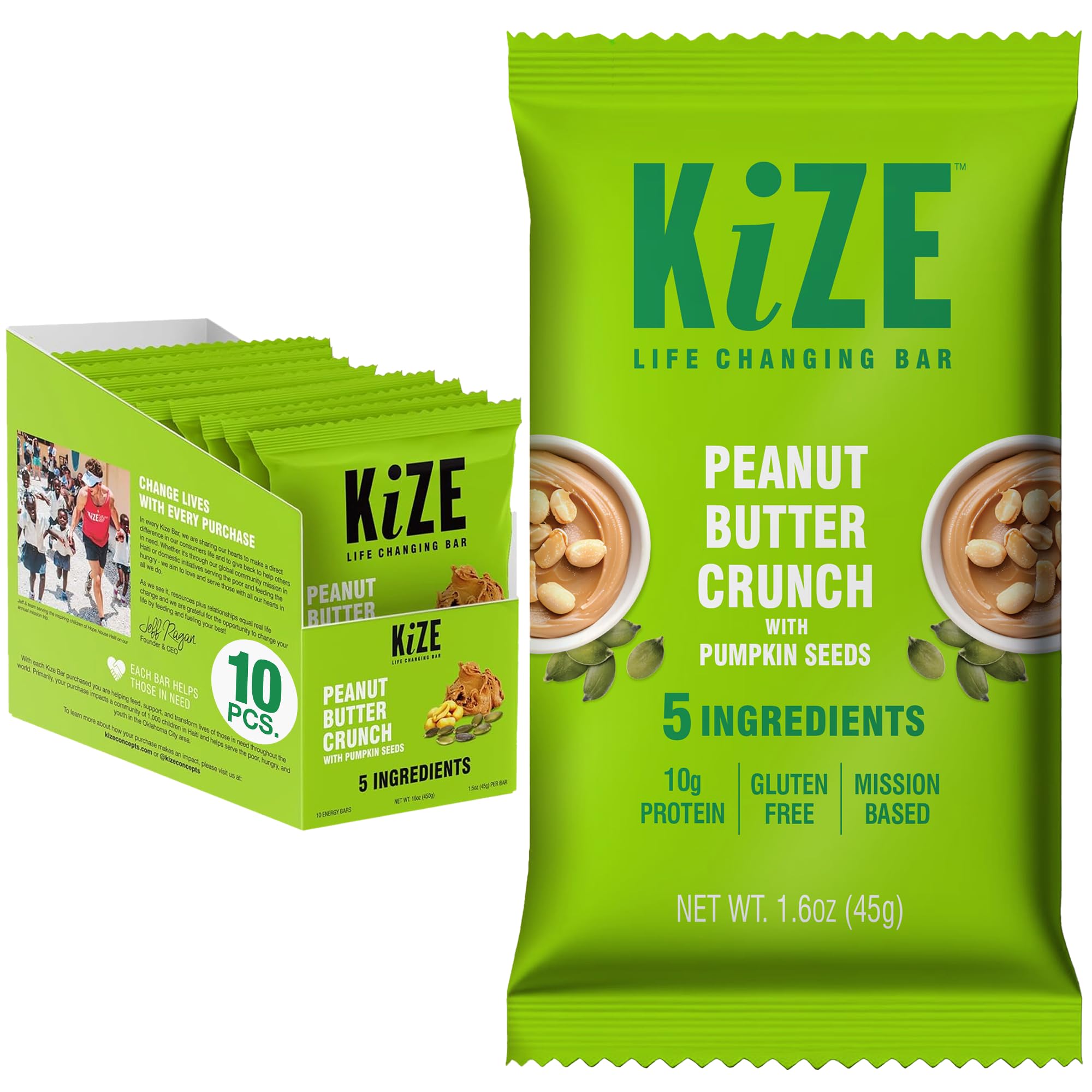 Energy Bars - Peanut Butter Crunch - Gluten Free, Non-GMO, and High Protein Meal Replacement Energy Bars, Clean and Simple Food Ingredients - 10g High Protein Snacks, (10 Count)