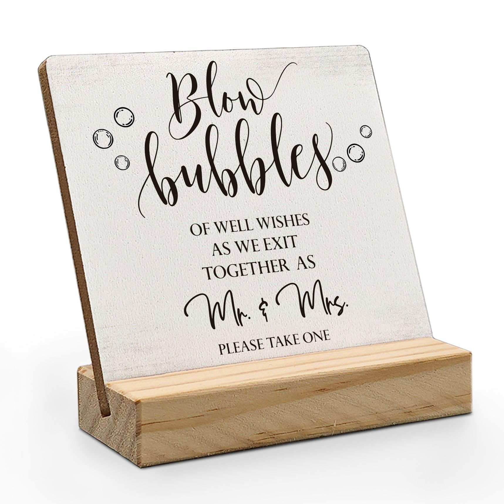 Wedding Bubbles Desk Decor, Wedding Decor, Bubbles For Wedding, Bubbles Wedding Wood Plaque Sign, Wedding Accessories For Reception Wooden Plaque Sign With Wood Stand For Wedding Send Off 4X4In