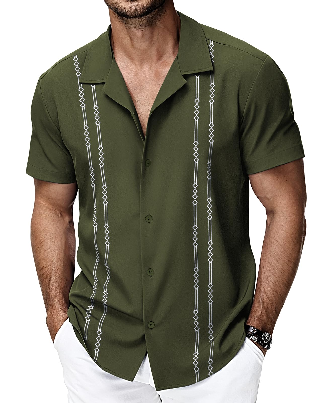 HMIYA Hemden Herren Kurzarm Sommerhemd Herren Guayabera Kurzarmhemd Button Down