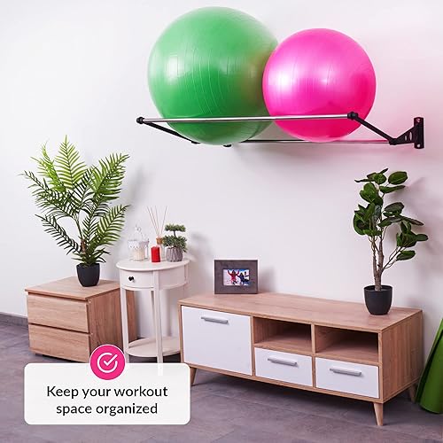 Miniatura 2 de Soporte para pelotas de ejercicio | Organiza tu espacio | Estante montado en la pared | Soporte para pelota de yoga | Soporte de pared para