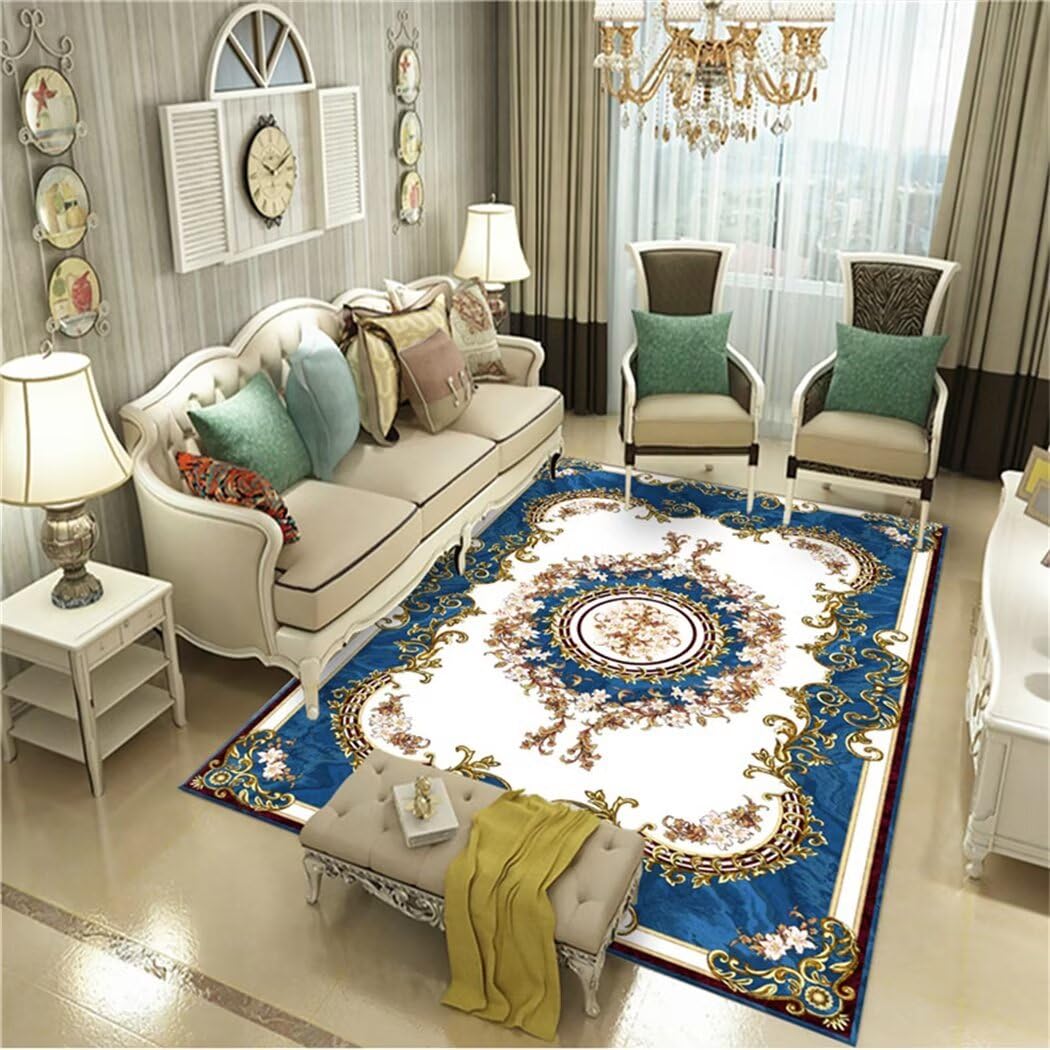 Tapis salon pas cher bleu 100x150cm doux et confortable