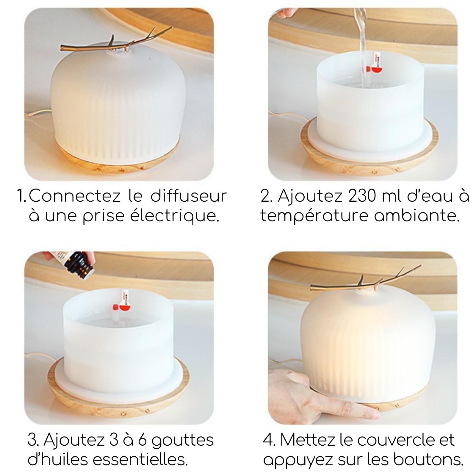 Zen’Arôme Diffuseur d’Huile Essentielle Origin – Diffuseur Ultrasonique Aromathérapie à Froid – Diffuseur Électrique pour Parfum Maison – Multifonction, Éclairage LED d’Ambiance, Silencieux et Chic