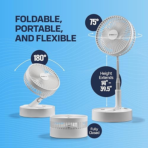 Miniatura 4 de Ventilador plegable de 8 pulgadas, ventilador portátil oscilante de 4 velocidades de altura ajustable de 14 a 40 pulgadas, ventilador plegable