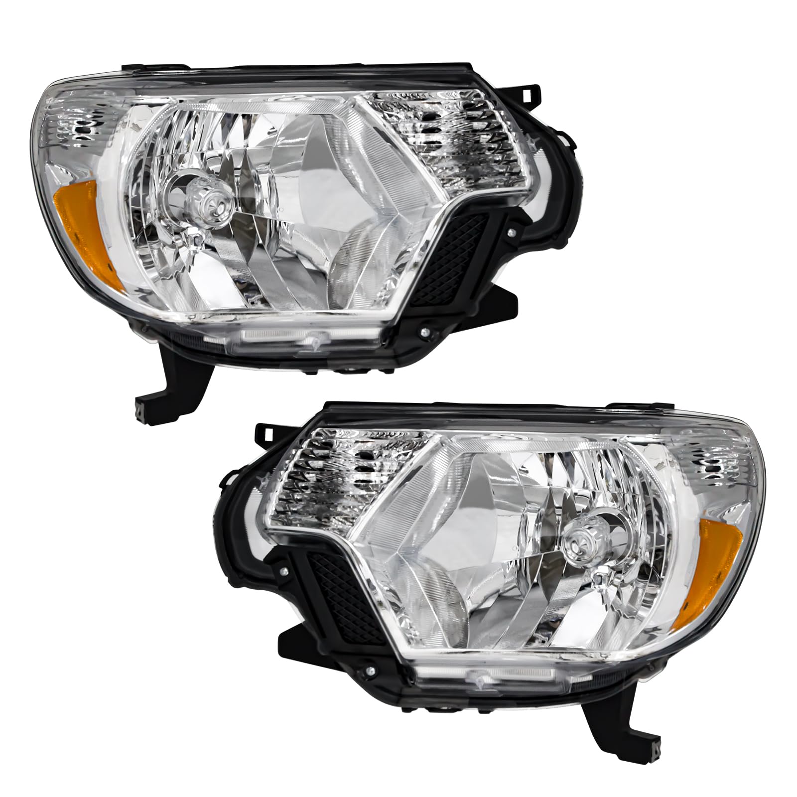 ADCARLIGHTS Compatible with 2012 2013 2014 2015 Toyota Tacoma Headlights Chrome Housing Amber Reflector Driver and Passenger Side
