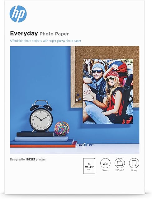 HP Q5451A, Everyday Glossy Photo Paper, 200 gsm, 25 Sheets, White, A4/210 x 297 mm