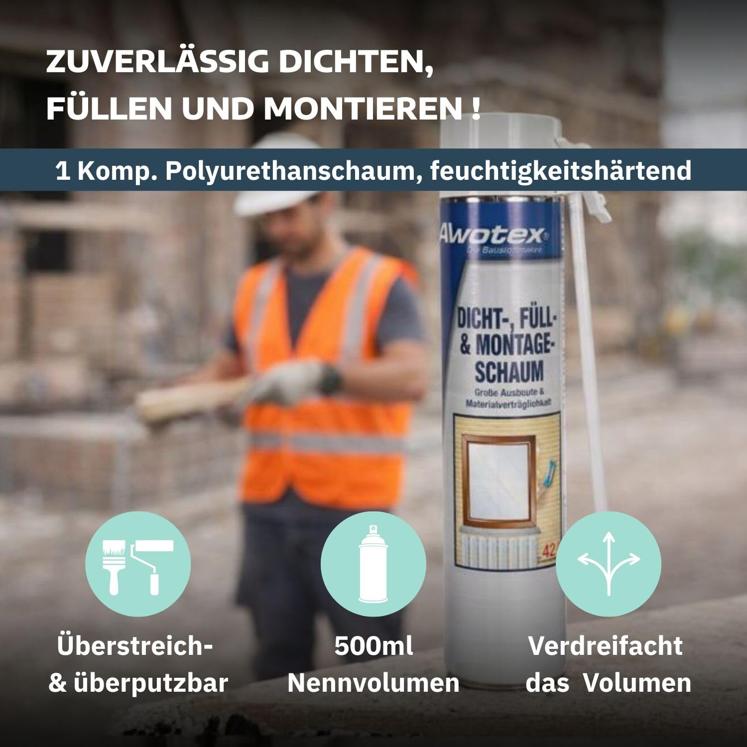 12 x Montageschaum B2 500 ml 1-K I Bauschaum Dämmschaum ohne FCKW & HFCKW I Klebeschaum für Dämmplatten I Montageschaum außen I Montageschaum Türzarge I Überstreich- & überputzbar