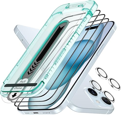 Miniatura 10 de ESR Juego de 3+1 protector de pantalla Armorite para iPhone 15 Pro Max, vidrio templado ultra resistente, marco de fácil instalación, paquete de 3