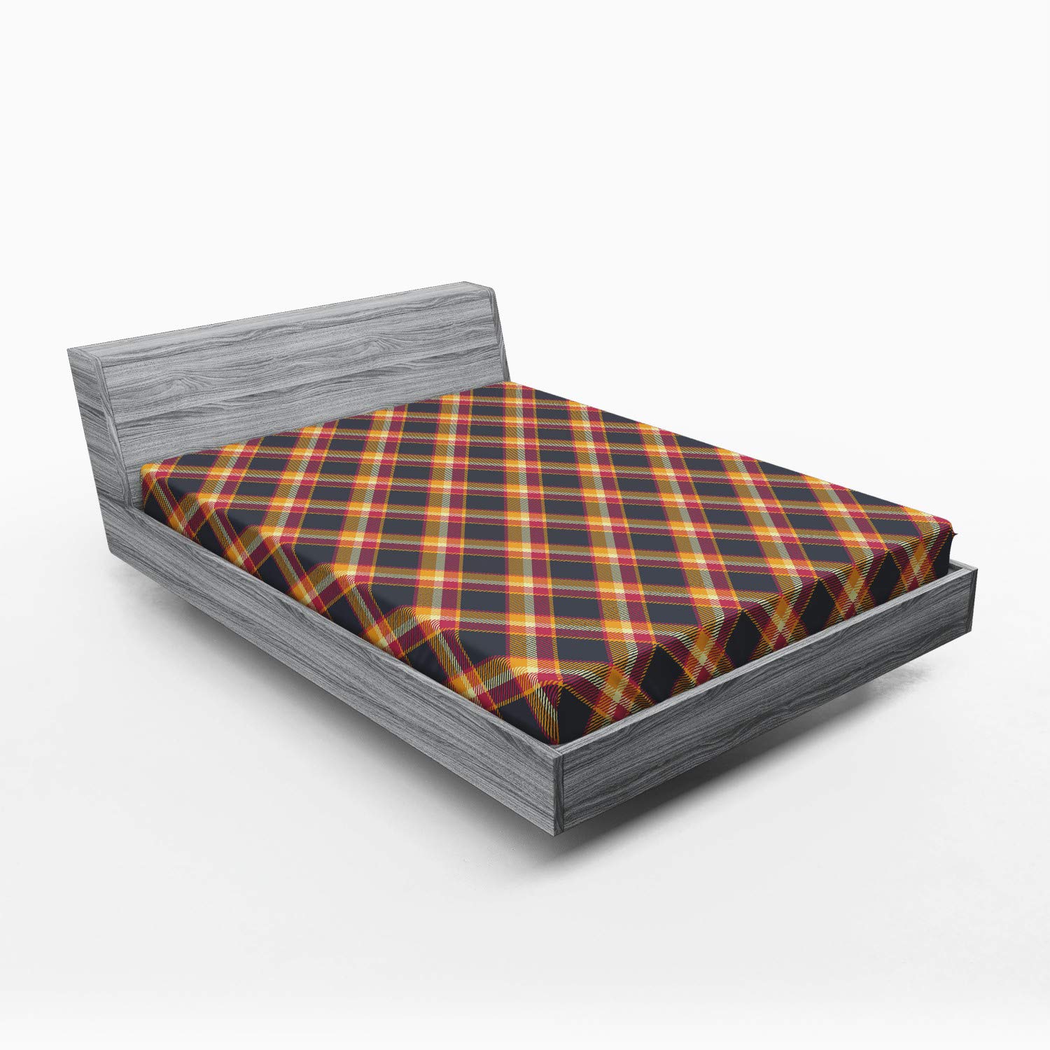 ABAKUHAUS Tan e Brown Lenzuolo con Angoli, Old Fashioned Tartan, Comodo e Morbido Tessuto Decorativo da Letto Tasca Elastica a Tutto Tondo, 160 cm x 200 cm, Tan Brown