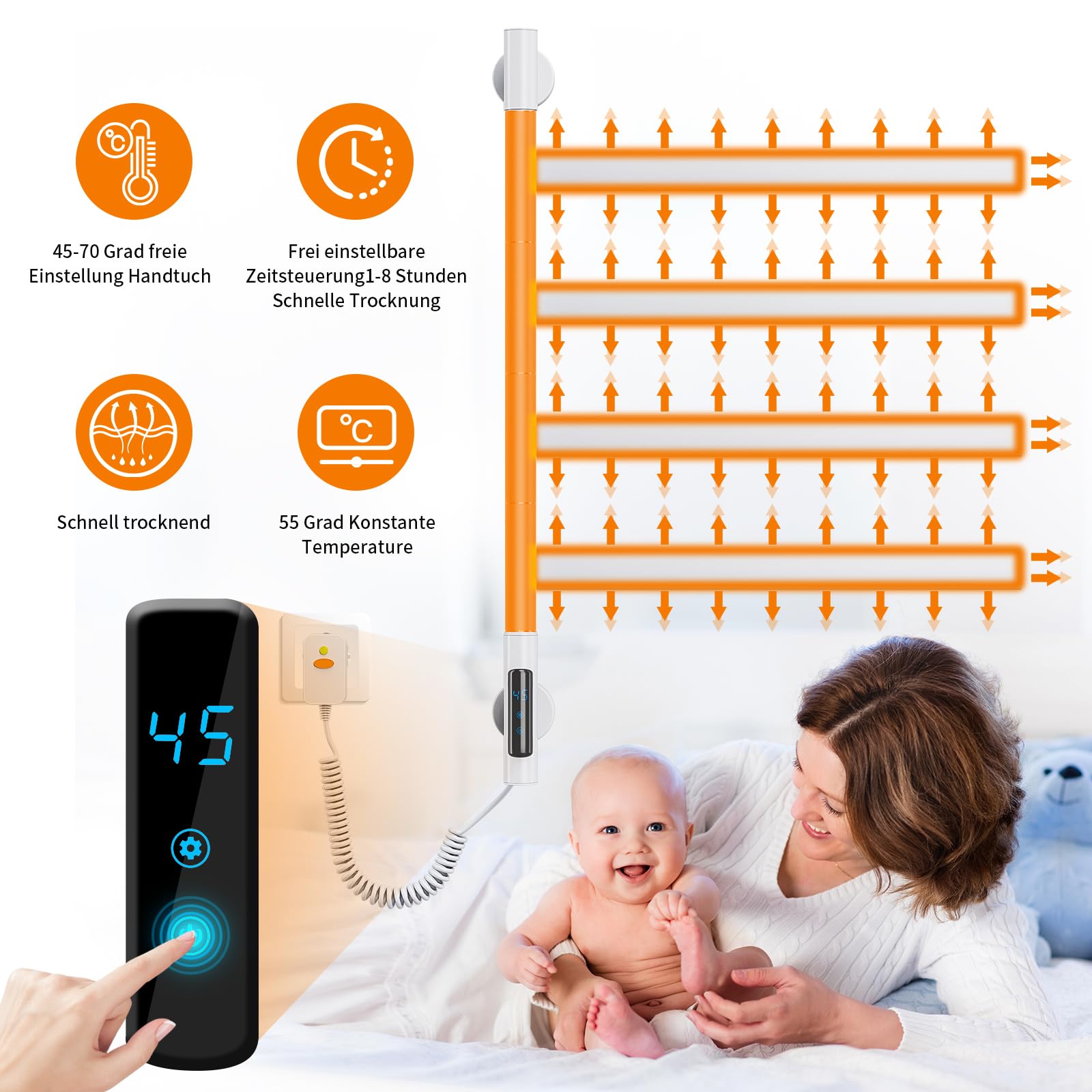 LCD Bagno Radiatore Scaldasalviette Scaldasalviette Termoarredo Elettrico Radiatore Elettrico Basso Consumo, Scalda Asciugamani, Termoarredo Elettrico Bagno con Timer