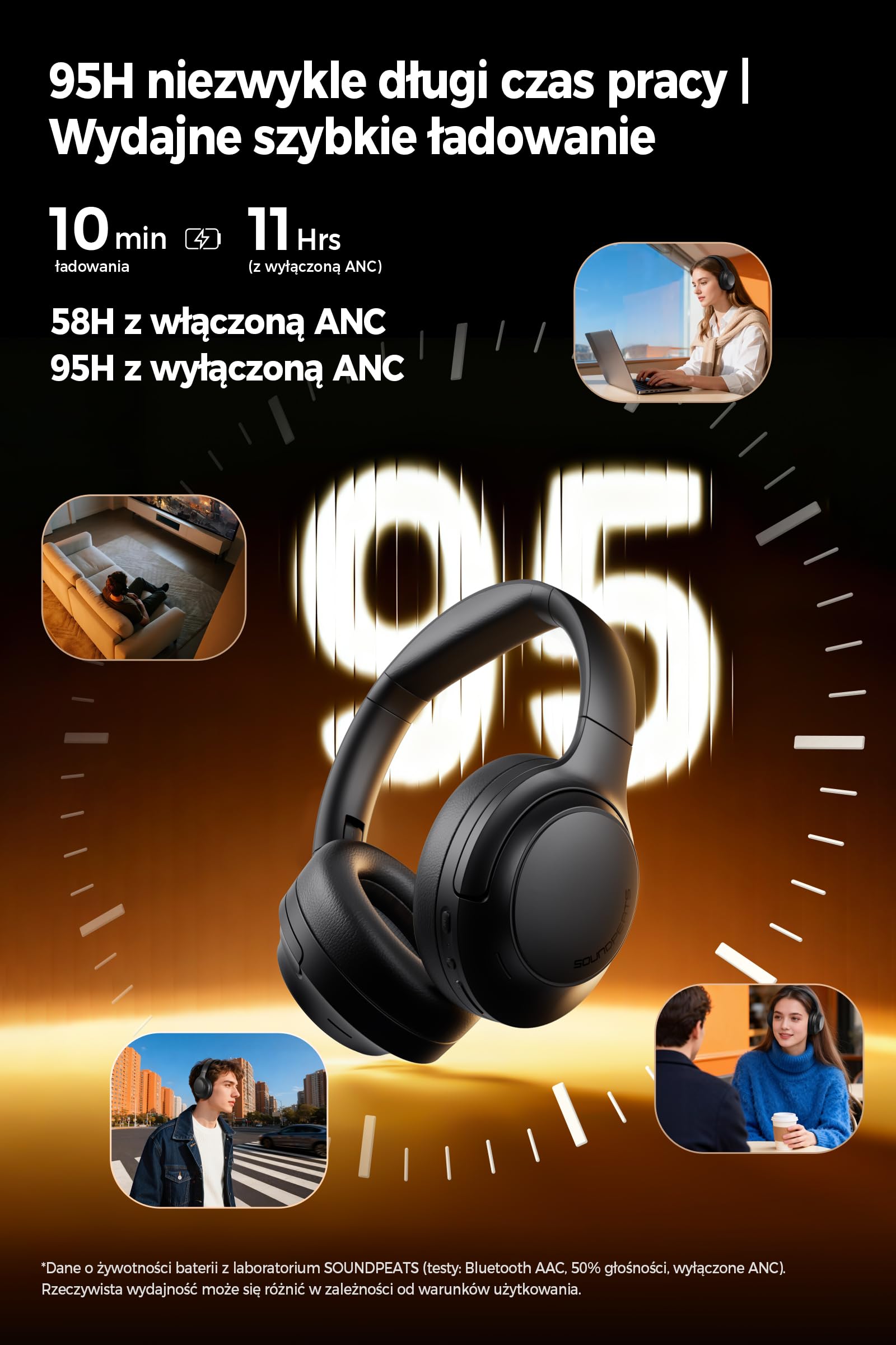 SOUNDPEATS Cove Pro Hybrid Słuchawki Nauszne z Aktywnym Tłumieniem Hałasu 7 Mikrofonów, Bezprzewodowe Słuchawki Bluetooth 6.0, Podwójny Certyfikat Hi-Res z LDAC, 95H Odtwarzania, Nastawny EQ
