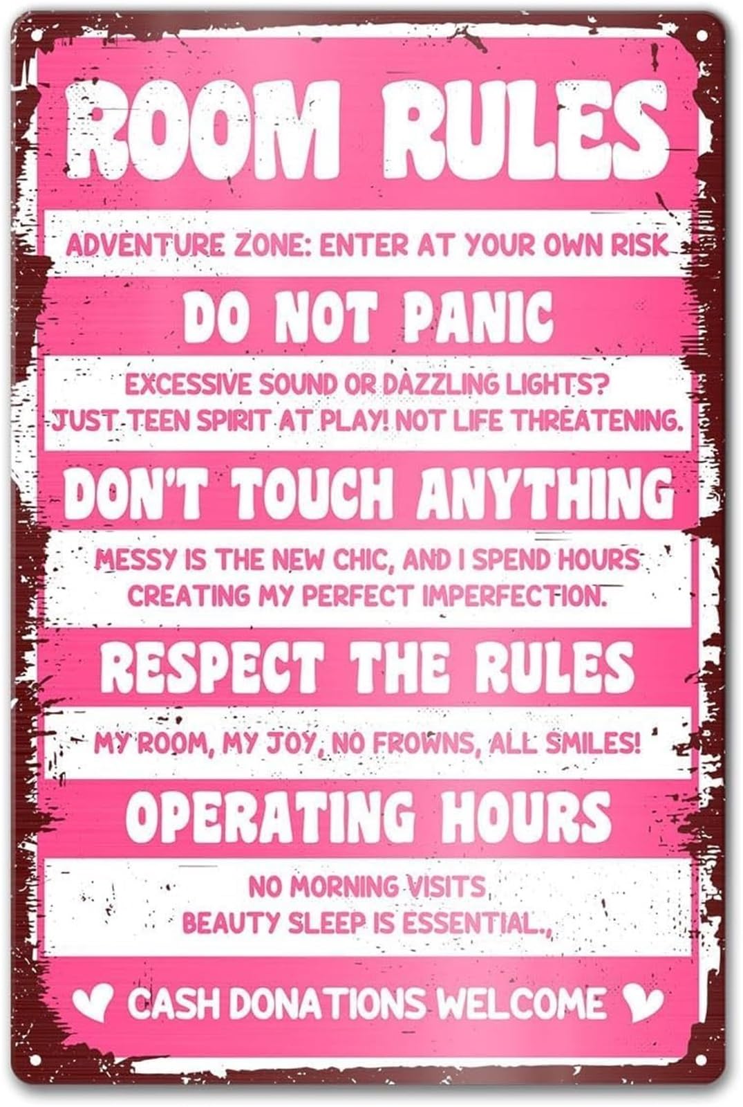 EKFBQBGW Vintage Metal Sign Room Rules Preppy Wall Decor for Teen Girls Bedroom Dorm Cave 8 X 12 in