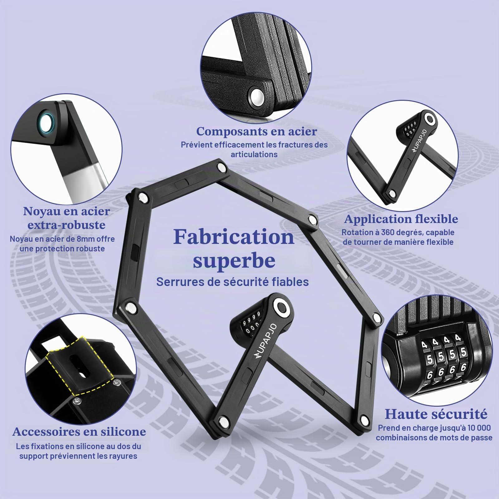 120 cm Antivol Vélo Pliable, Cadenas Velo avec Support | avec Combinaison à 4 Chiffres, avec 10000 Combinaisons Possibles, Protection Antivol et Haute Sécurité, Robuste et Résistant