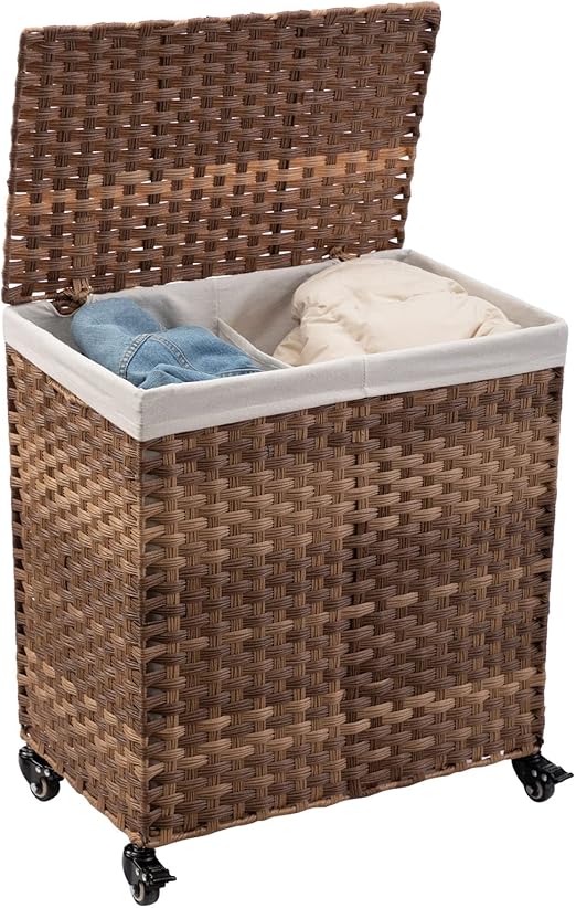 PARANTA Laundry Hamper with Wheel Synthetic Rattan Wicker