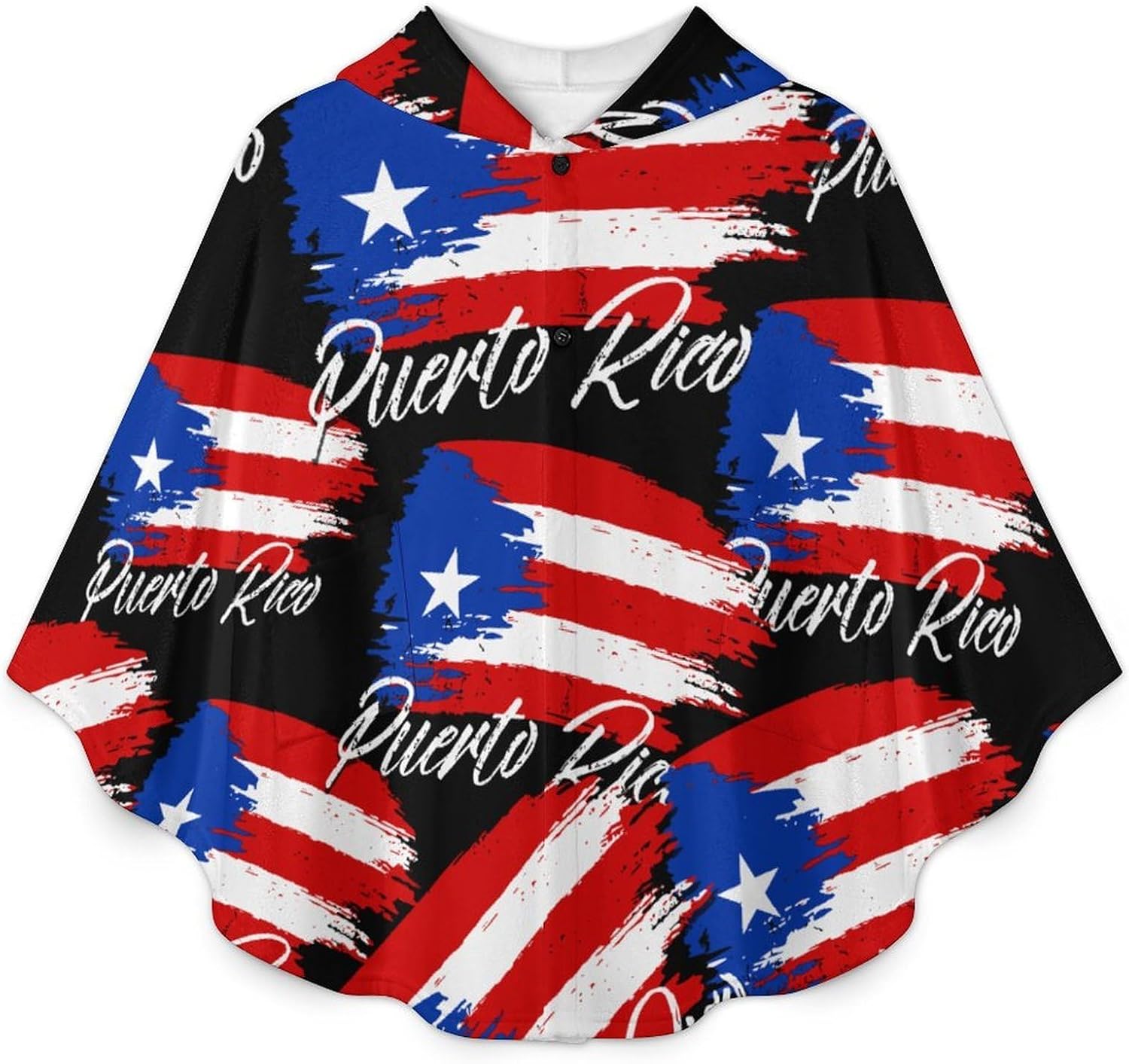 Vintage Puertorico Flag Wearable Blanket with Hooded Flannel Blankets Cape with Pocket