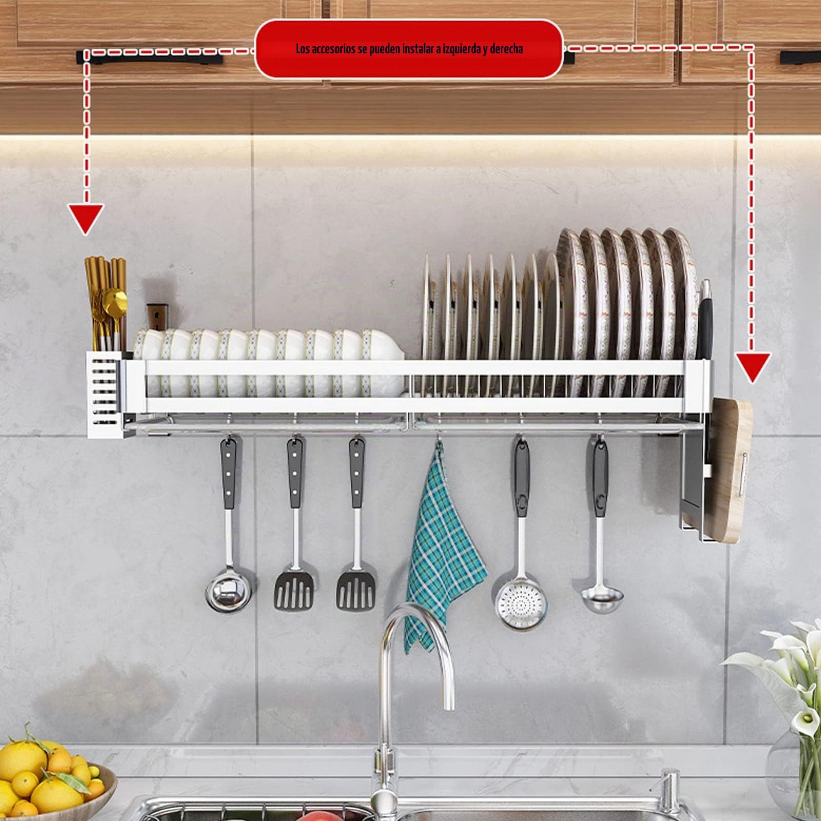 HJXGQJM Escurreplatos Acero Inoxidable, Escurridor De Platos For Colgar En La Pared,para Secar Platos con Bandeja De Goteo Y Soporte Plata 60cm/80cm Escurreplatos(60x30cm)