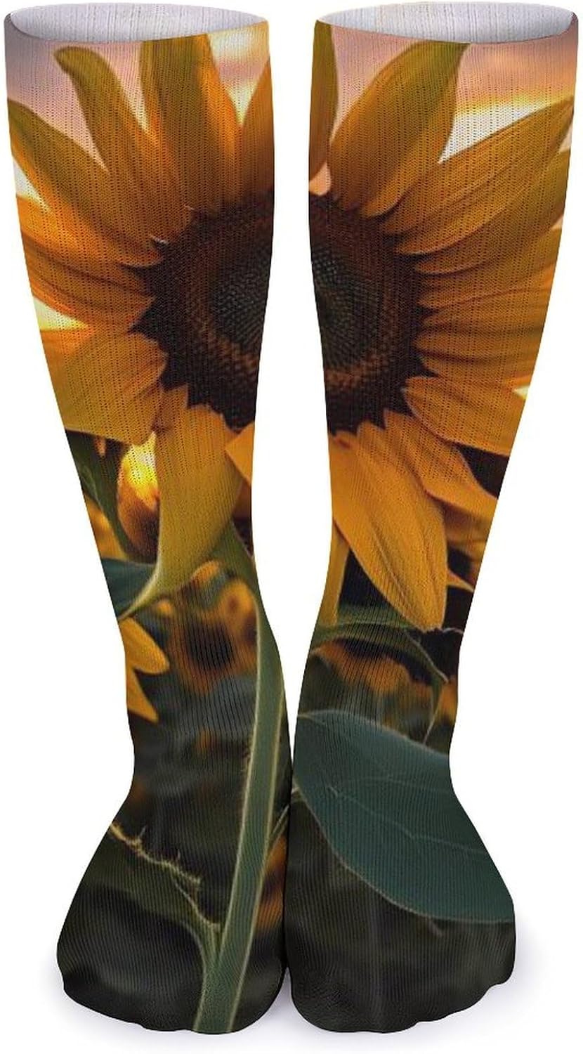 5-Pack Knee High Socks, 15.7 Inch Breathable Casual Socks Farm Sunflower Stockings for Men Women