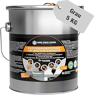 HSS Flüssigkunststoff für Abdichtung & Reparatur – UV- & witterungsbeständig – MS-Polymer – lösungsmittel- & bitumenfrei – Grau – 5 Kg für ca. 5m²