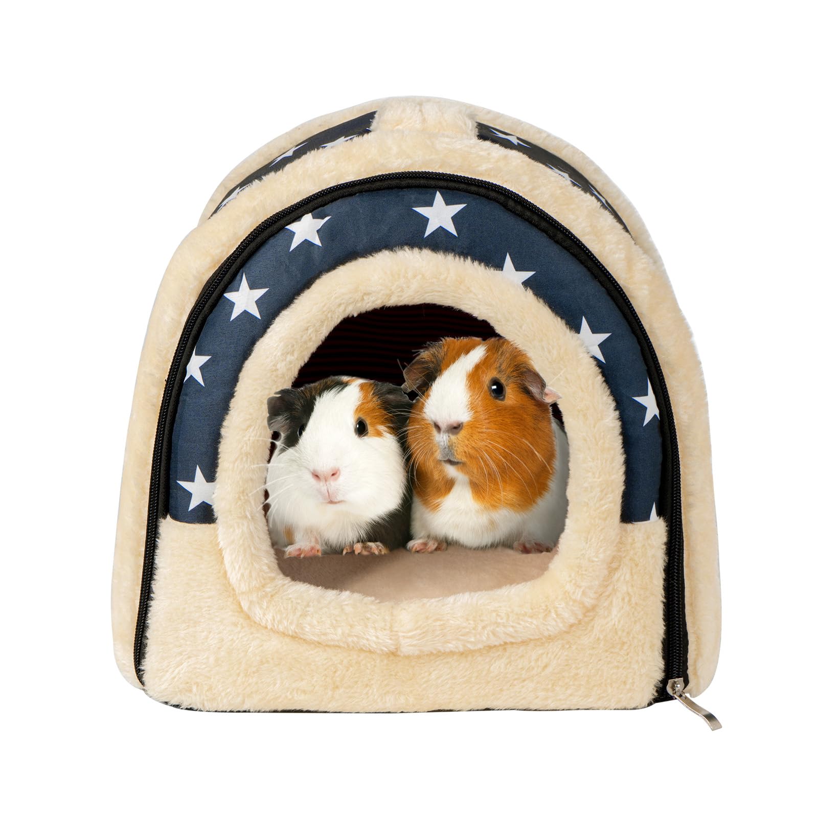 Pantula Warm Guinea Pig Bed House - Cave Cozy Hamster Rabbit Bed with Removable Pad, Large Winter Hideout for Guinea Pig Ferret Hedgehog Chinchilla (Blue Star)