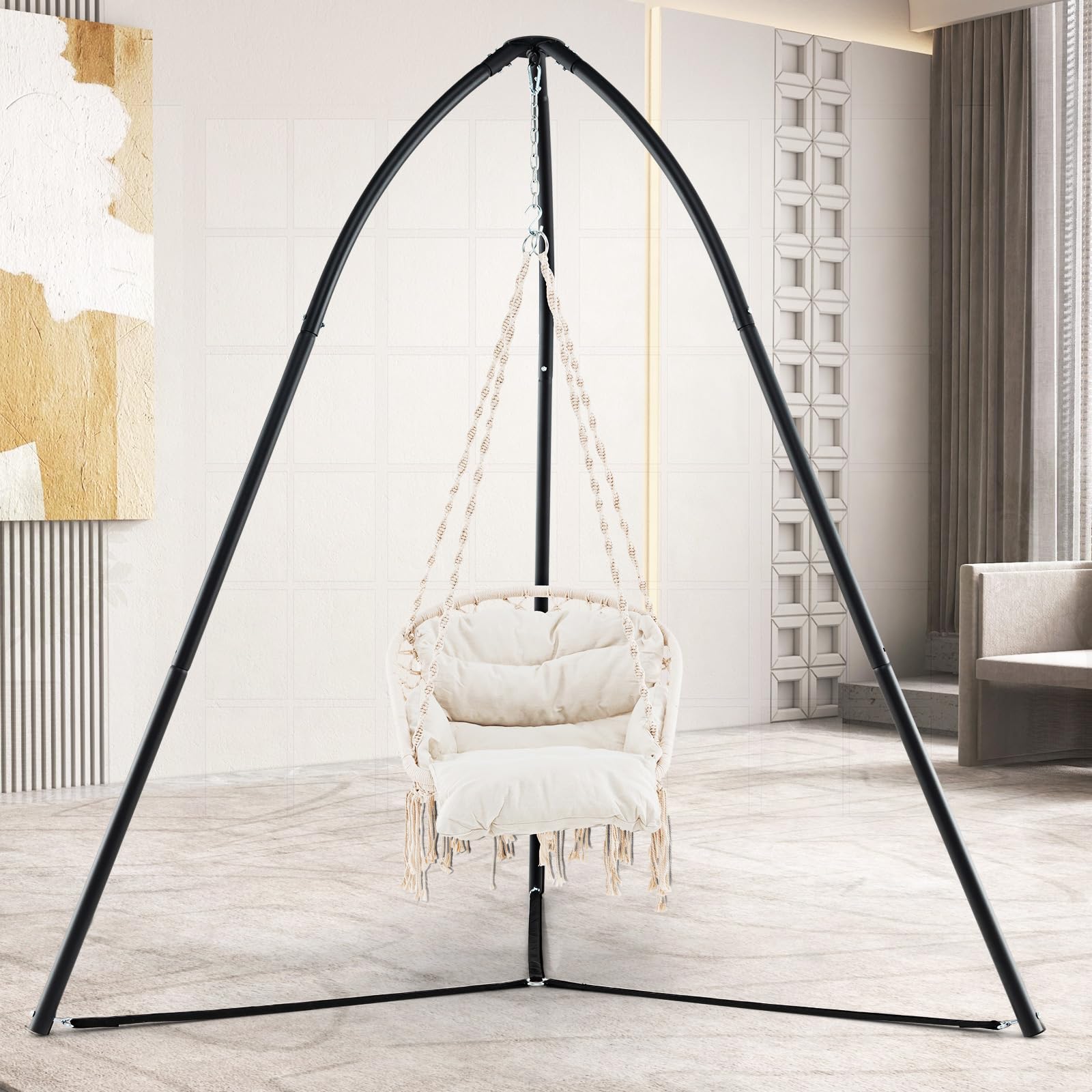 GOPLUS Support de Hamac, Pied de Fauteuil Suspendu, Cadre en Métal Robuste, Support de Balançoire Intérieur et Extérieur, Capacité 200 kg, Support de Chaise Œuf, pour Patio, Jardin