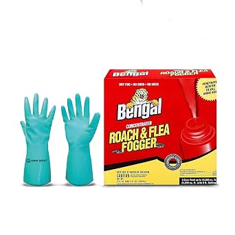 Dry Fog, Bengal Roach & Flea Fogger - Concentrated 3 Cans - 2.7 Oz Each - Indoor Insects Fogger Kills Roaches, Fleas, Flies, Mosquitoes, Ants and Other Common Pests - Available with Omni Depot Gloves