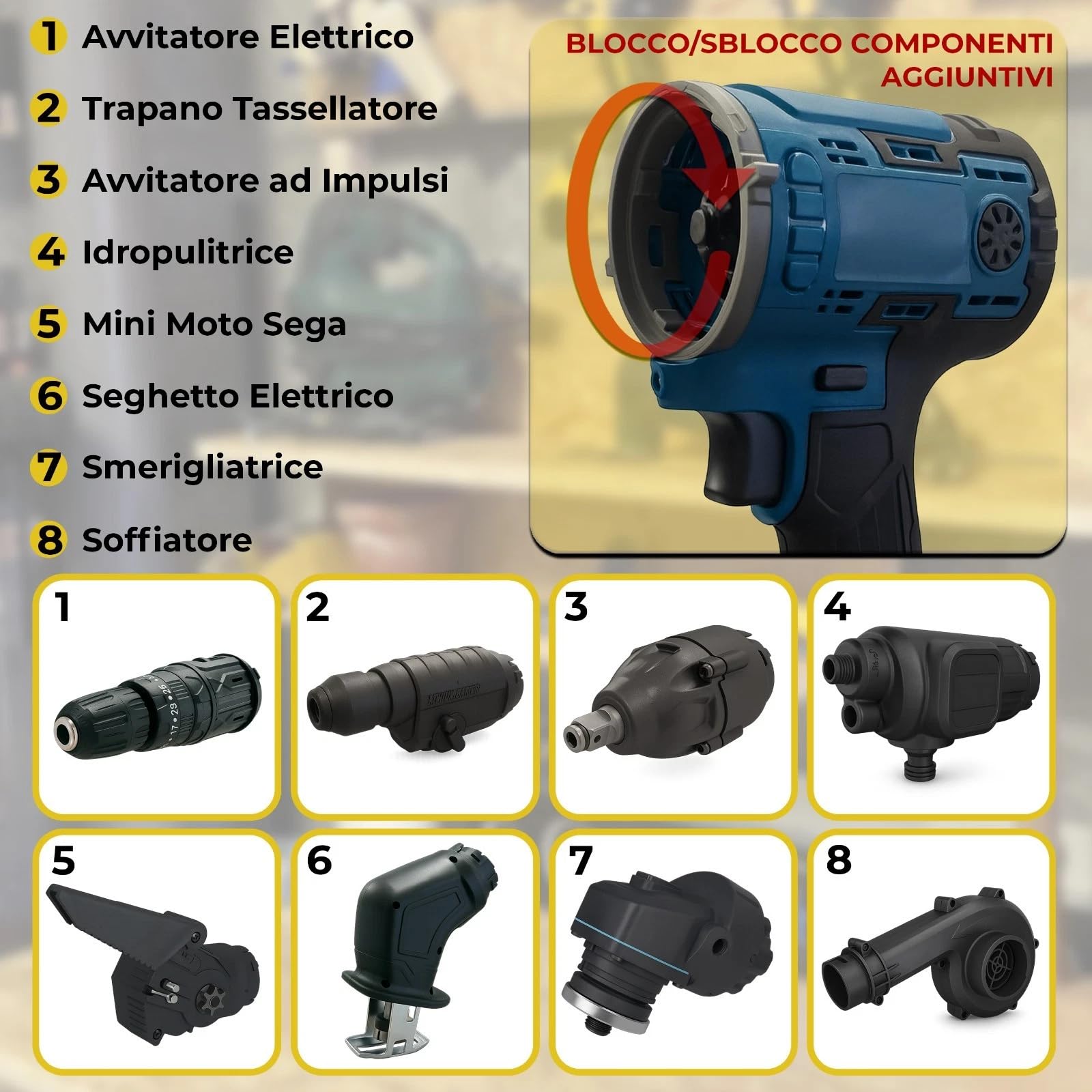 MAKA Avvitatore Trapano 8 in 1 Multifunzione a Batteria 68V Kit Professionale Idropulitrice Motosega Seghetto Smerigliatrice Soffiatore Valigetta Rigida