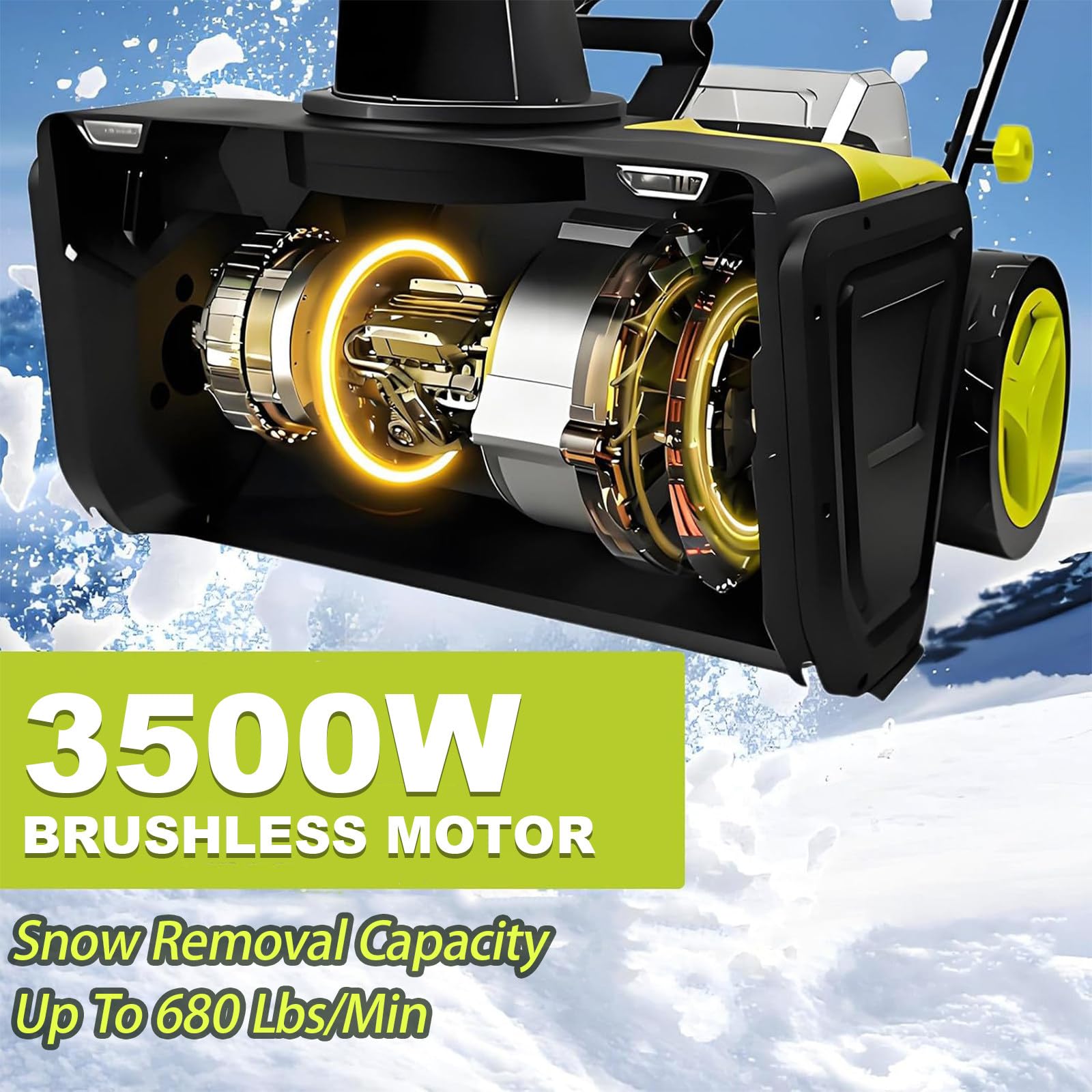 Spazzaneve Senza Fili, Motore Brushless 3500W, Direzione di Lancio Regolabile a 180°, Larghezza di Spazzolamento 50cm/20in, Distanza di Lancio 7.6m/25ft, per Viali e Terrazze