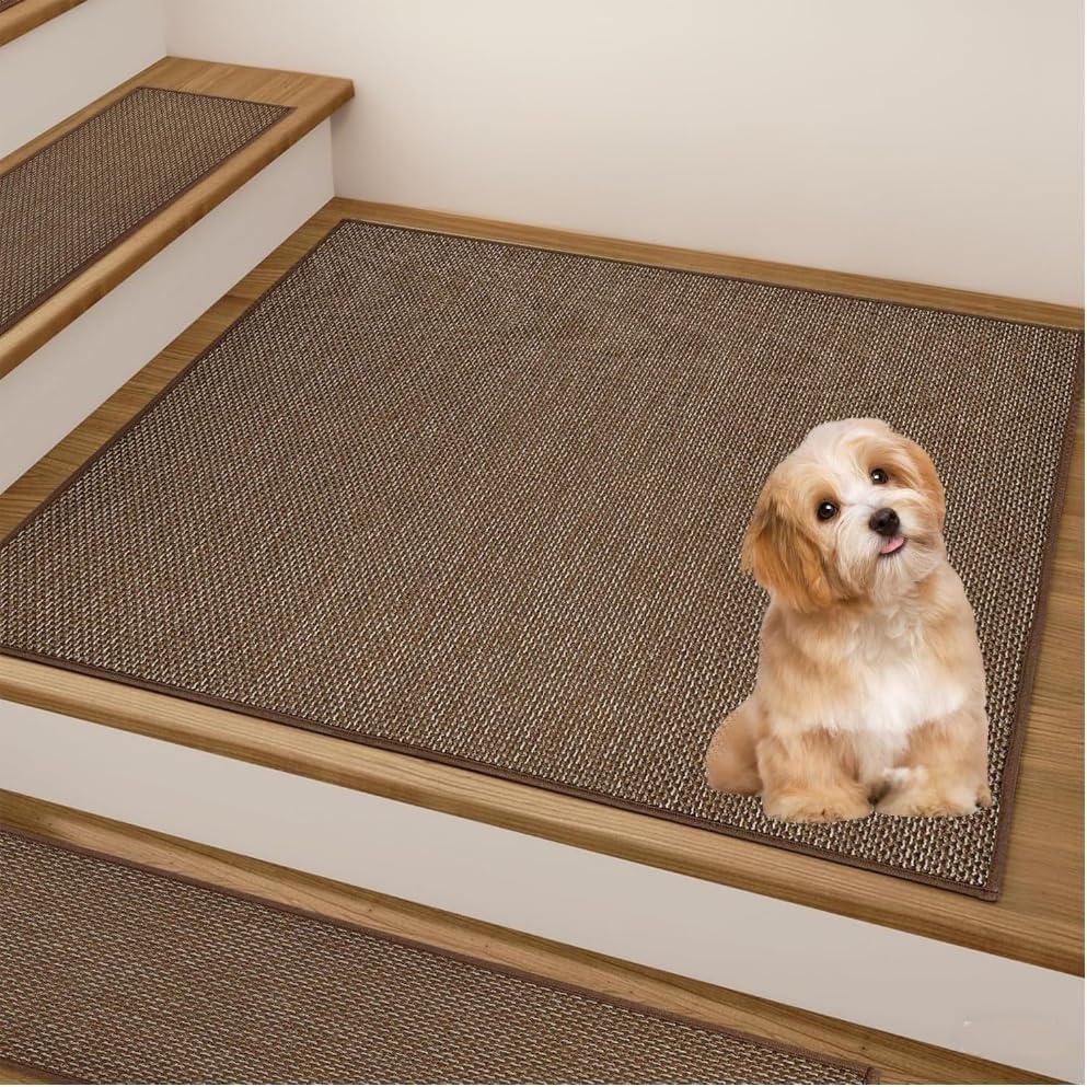 Non Slip Liner Stair Treads Matching Mat for Wooden Steps, 30"x30" Square Stair Landing Rug with Rubber Backing, Washable Indoor Safety Stair Landing Mat for Kids Elders Dogs, Brown