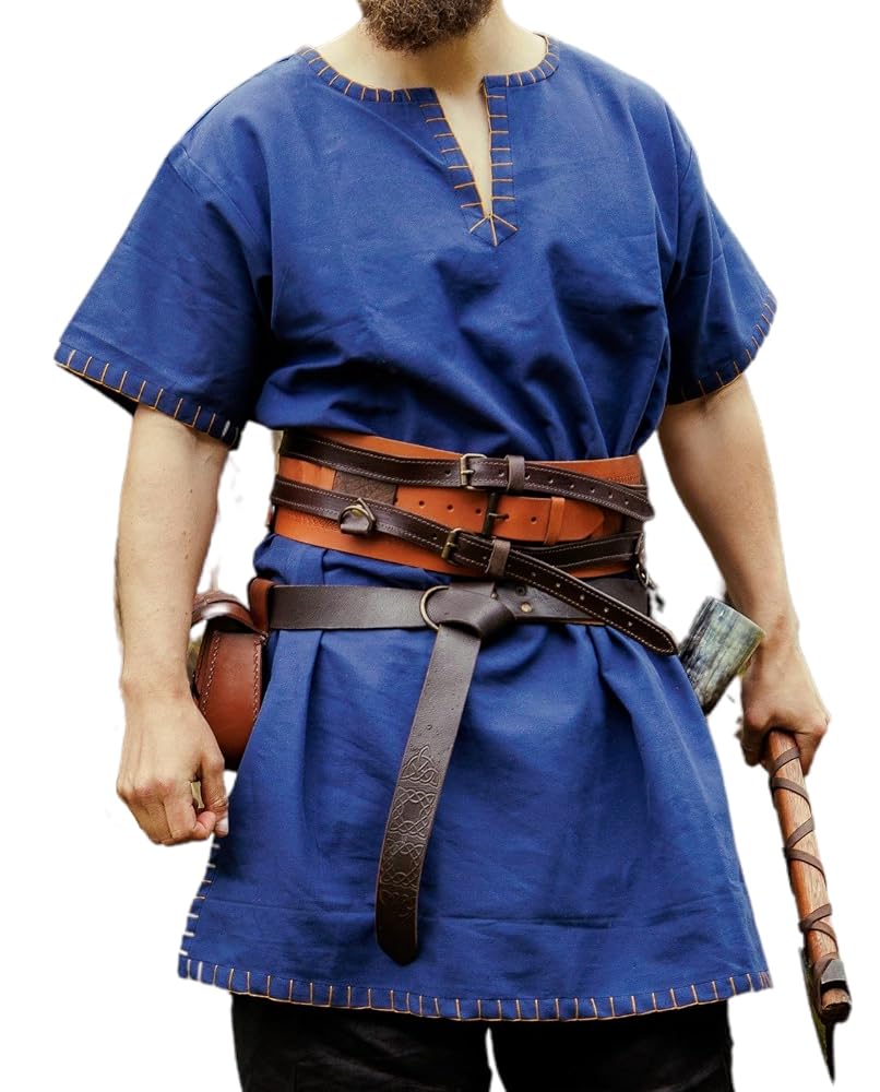 Leonardo Carbone® Tunique/costume/chemise/vêtement pour homme, viking, Richard, 100 % coton, à manches courtes, style médiéval, pour les loisirs, le carnaval, le jeu de rôle, vert, 3XL