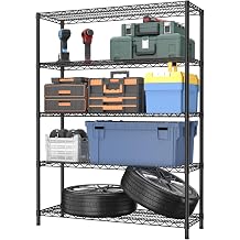 Golpart 5 Tier Adjustable Storage Shelves Heavy Duty Metal Utility Shelf 1750LBS Capacity Wire Shelving Unit Organizer Rack for Home Kitchen Garage Pantry Room 18" D x 46" W x 77" H Black