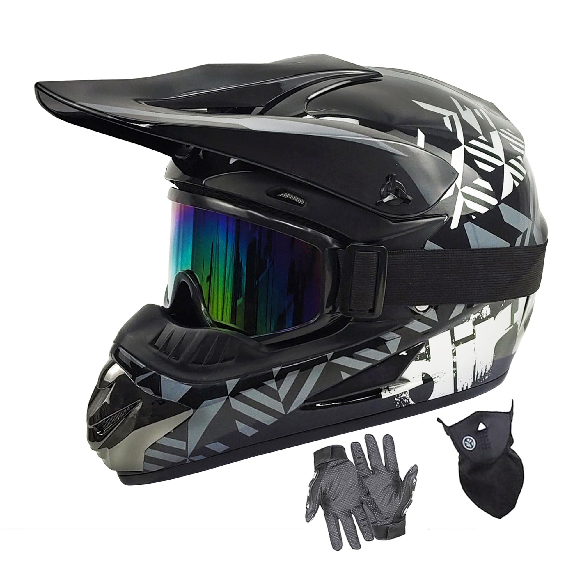 Dirt Bike Helmets Youth Motocross Helmet Fashion Adult Motorcycle Helmet Off-Road Moutain Bike Helmet DOT Approved 4Pcs Set