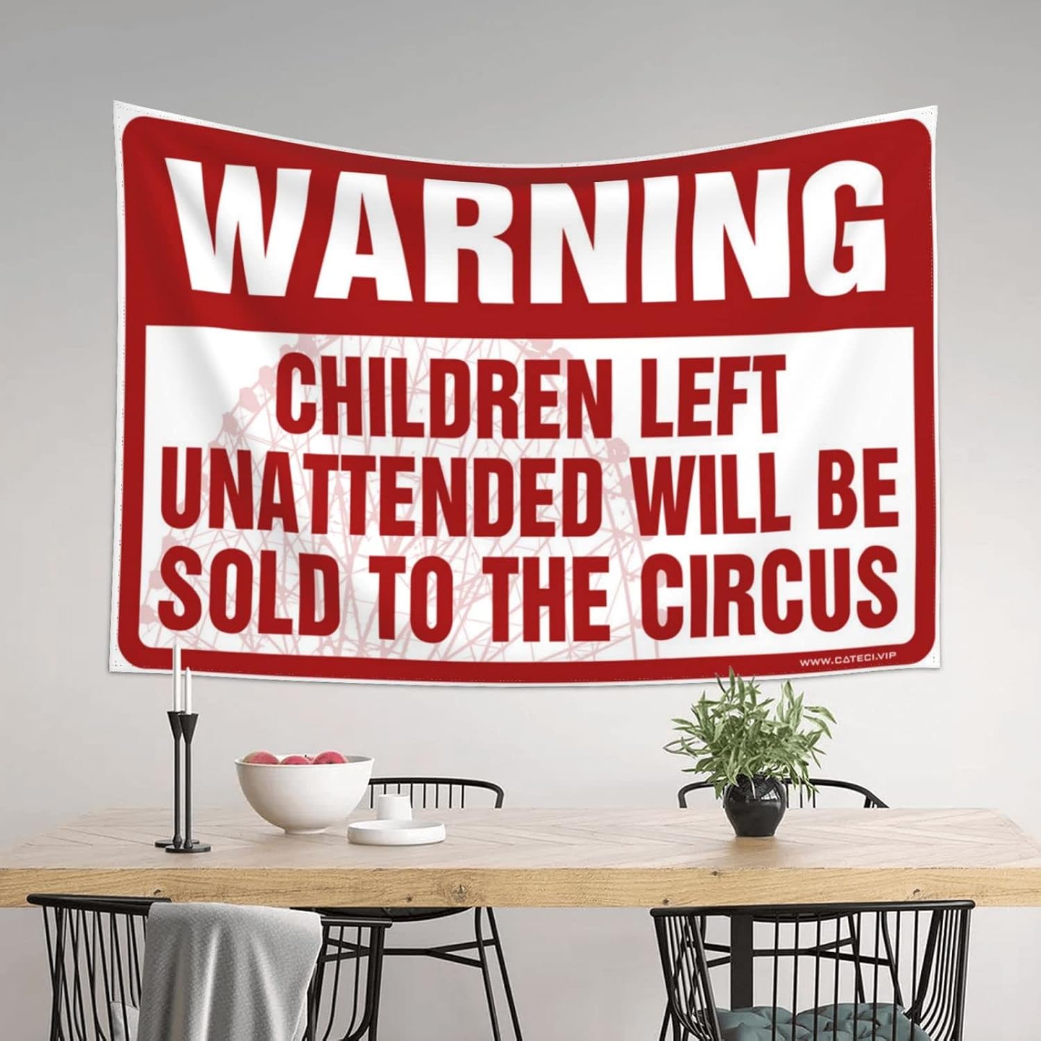 Outdoor Bar Decor Warning Children Left Unattended Will Be Sold To Circus Tapestry Stuff For Your Room Home Decor Men(75X100CM)