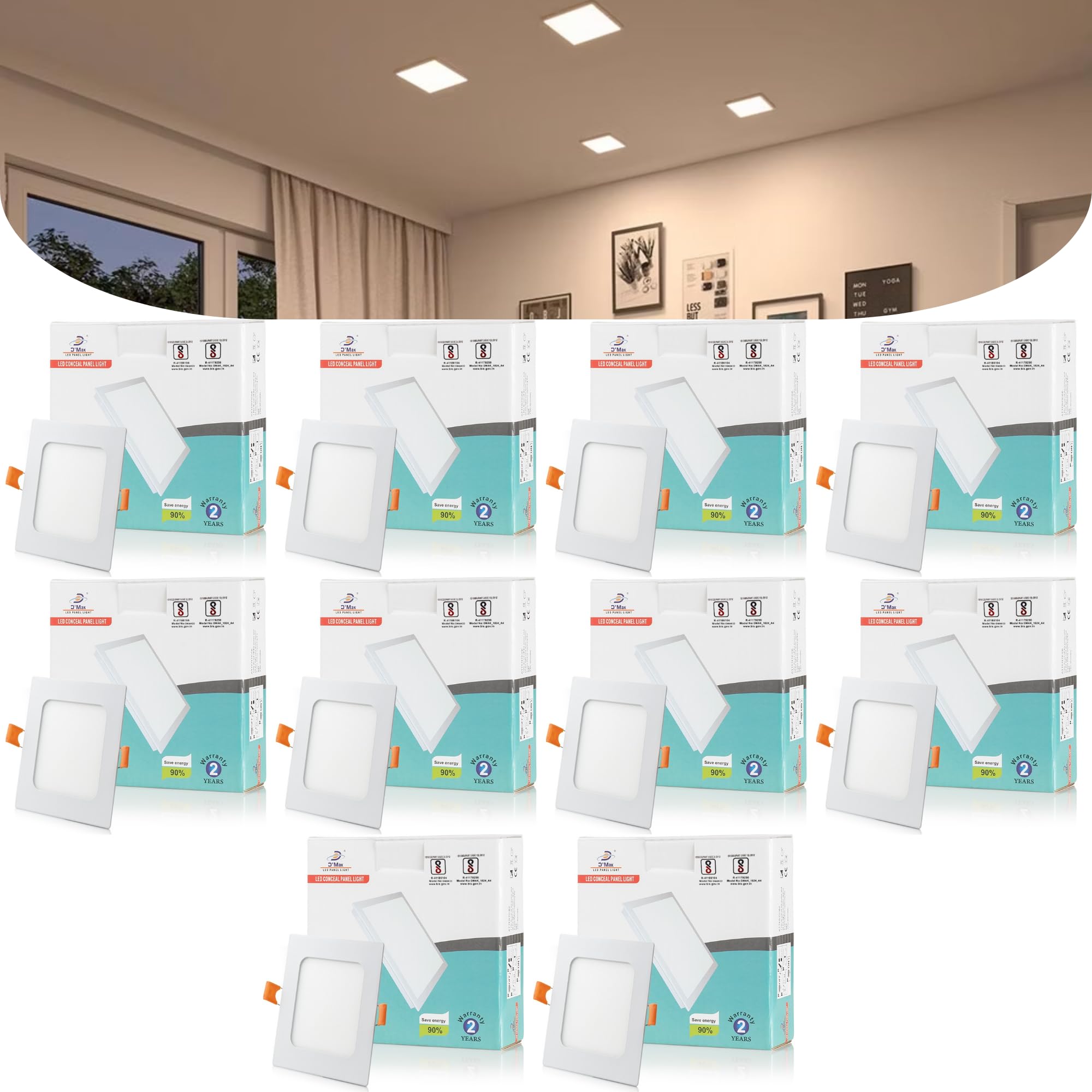 D'Mak 22 Watt Square LED Conceal Panel Light for POP & False Ceiling - Natural White (Pack of 10)-image-13