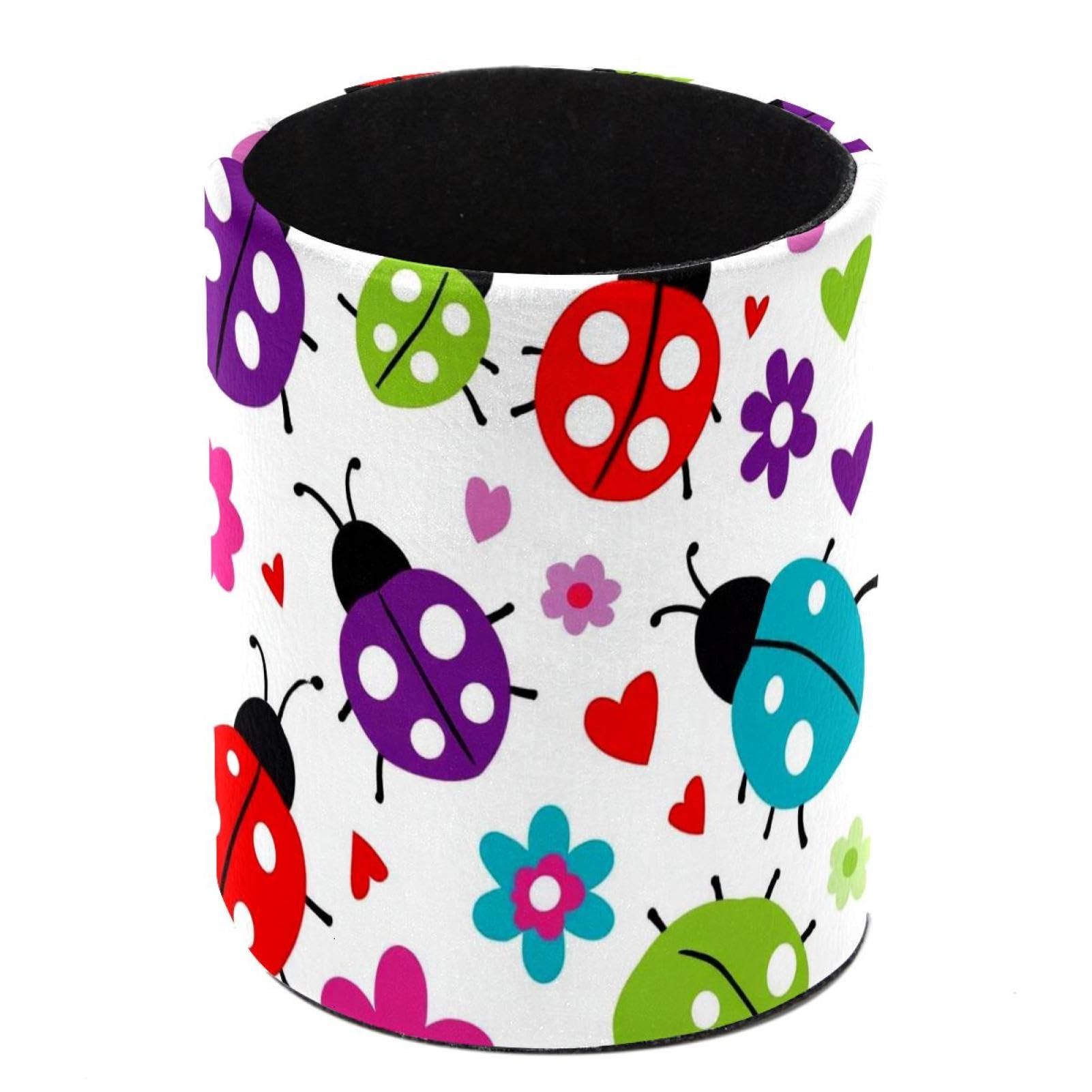 HEOEH Ladybug Pen Holder for Desk, PU Leather Pencil Holder Pen Cup Marker Holder Makeup Brush Holders, Desk Accessories & Workspace Organizers for Home, Office