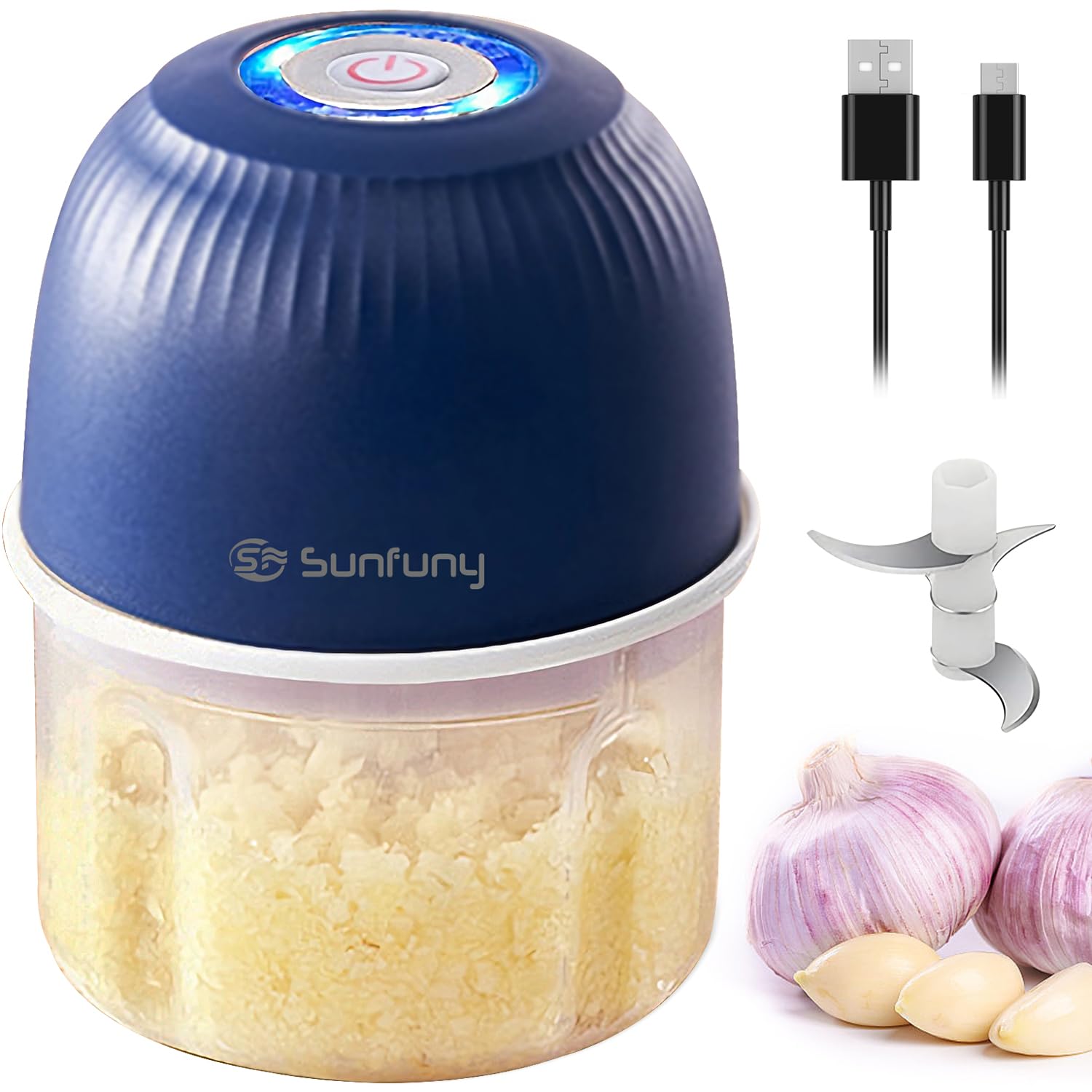 Mini Chopper Electric Small Food Processor, 250ml Garlic Chopper Cordless Food Processor, USB Rechargeable Wireless Blender