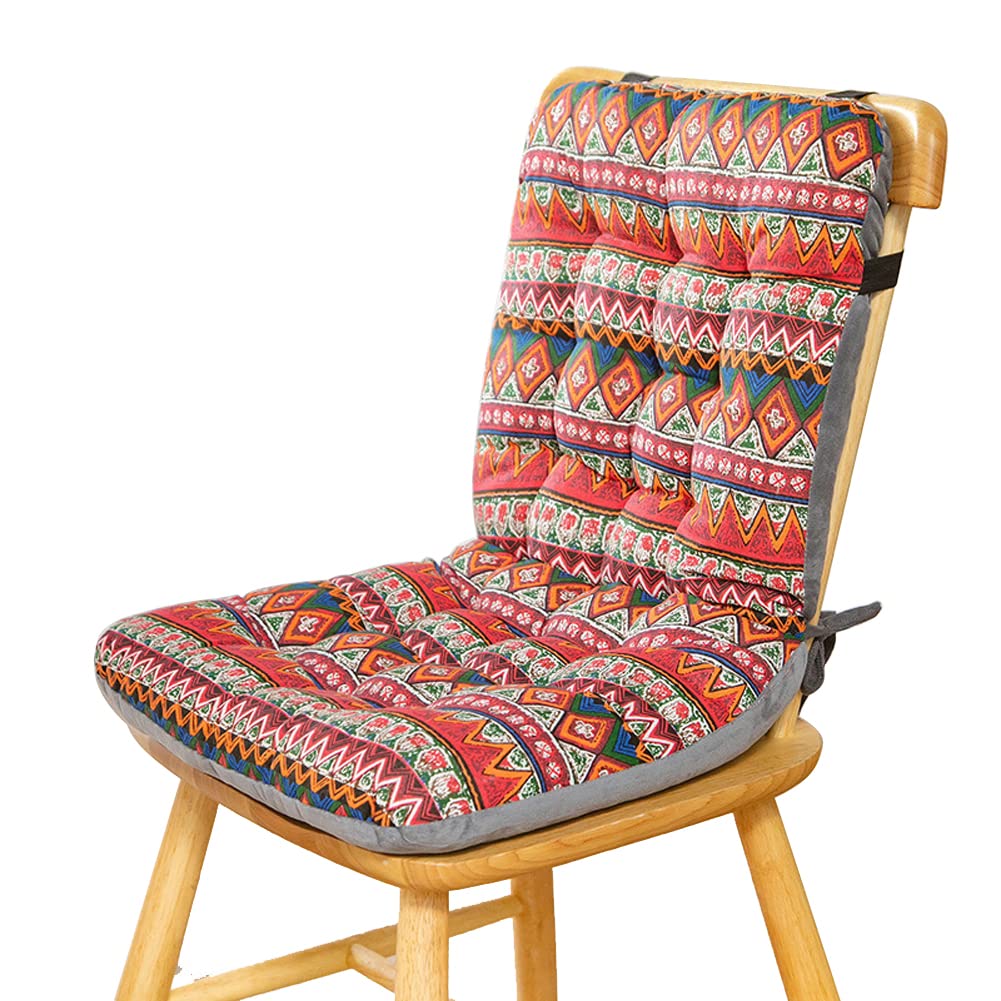 kuyouqi Linen Print Chair Cushion with Back Cushion Support, Soft Velvet Seat Pad Fixable Reversible One-piece Seating Cushions for Dining Office Garden (33x42x45cm(LxWxH), Bohemia Red) — image 1