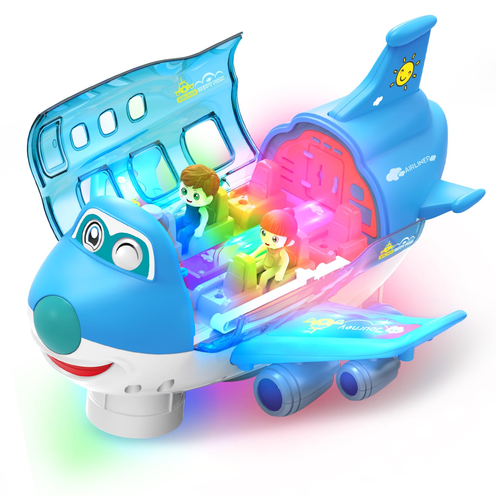 Toy Airplane for Toddlers 2-4 3-5 With Sounds and Light Up Toys, 360°Freedom Operated Automatic Bump Autism Sensory Toy Plane Toddler Boy Toys Christmas Birthday Gift 2 3 4 5 Year Old Up Boy Girl